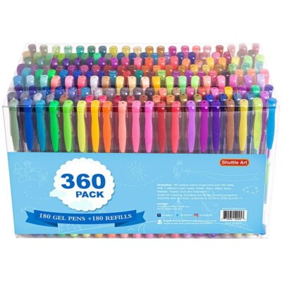 Shuttle Art 360 Pack Gel Pens Set, 180 Colors 1 Count (Pack of 360), 360