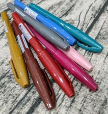 8x Pentel Fude Touch Brush Sign Pens Colors Turquoise Blue Brown Gray Burgundy