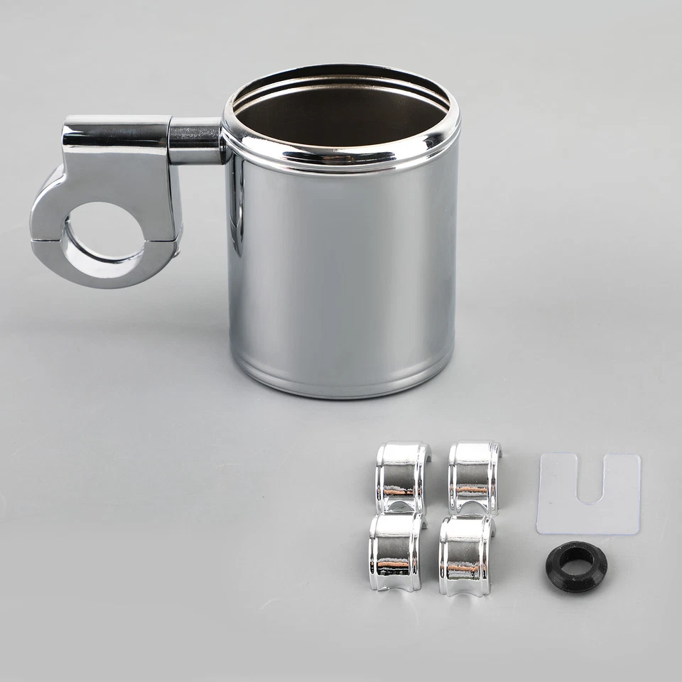 Motorcycle ATV Chrome Cup Holder Fit for 7/8" 1" 1-1/4" Handlebar Universal US A Foto 2 de 4