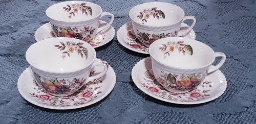 Set (4) WINDSOR WARE JOHNSON BROS "POMONA" PATTERN  cups & saucers 8 pieces 
