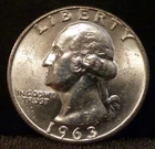 1963 D Washington Quarter - 90% Silver Coin - nice MS coin