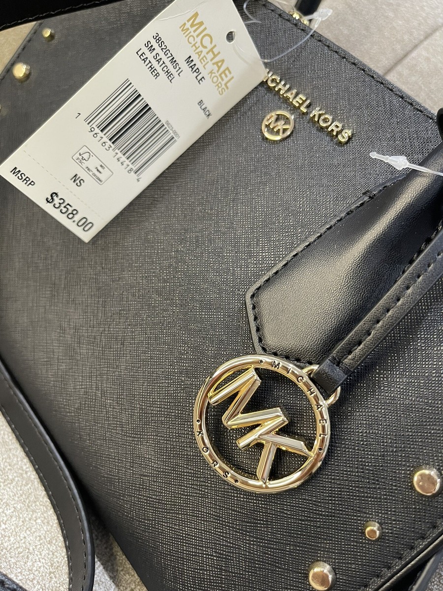 めーぷる ✓ $358 Michael Kors Black Purse Satchel Leather Handbag Maple S