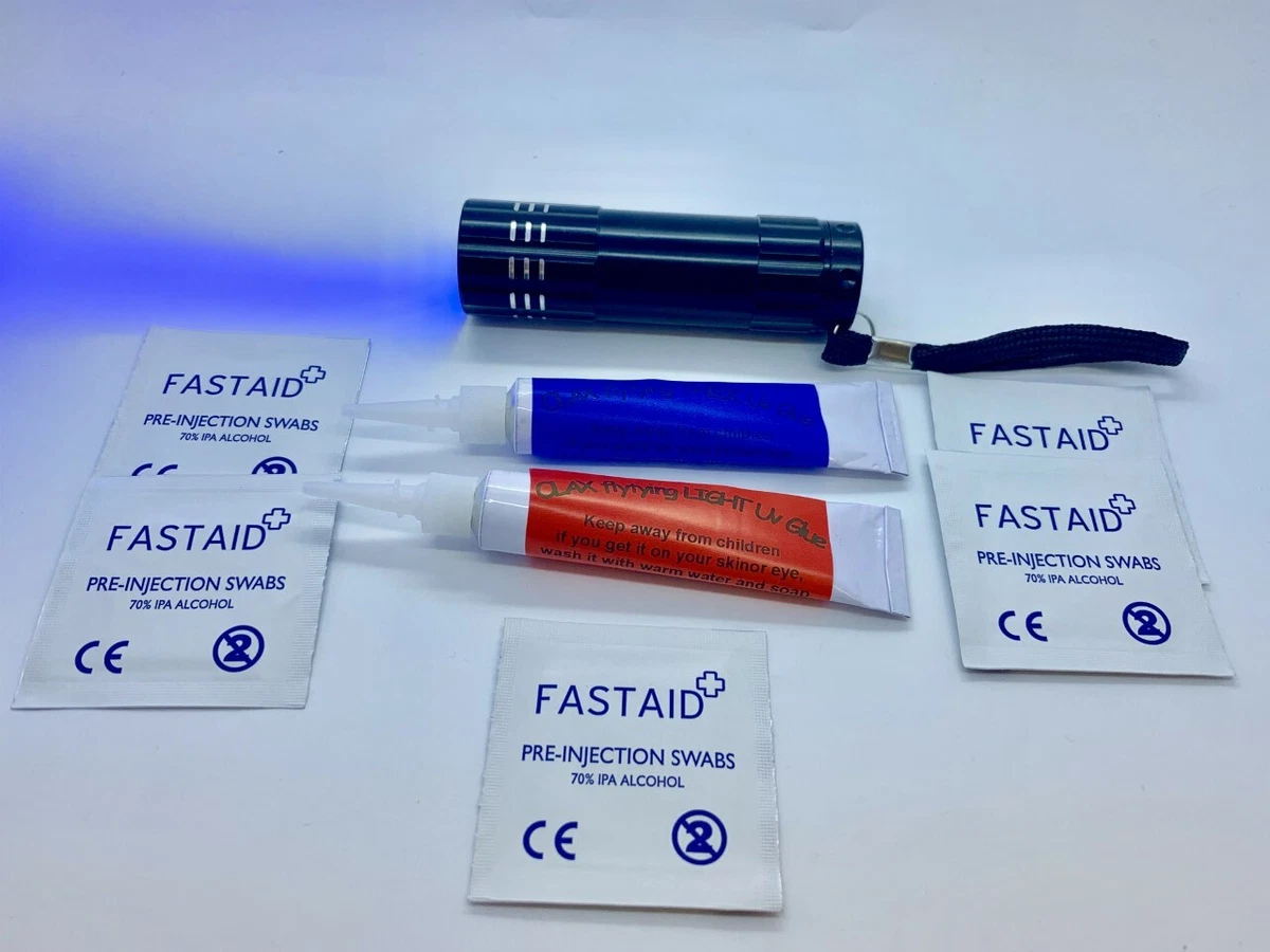 9 LED UV Torche et 5ml Résine UV, Colle (Épais) pour Montage de Mouches