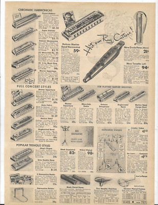 1939 Sears Catalog Ad Page HOHNER MARINE BAND SUPER HARMONICA MONARCH STANDS