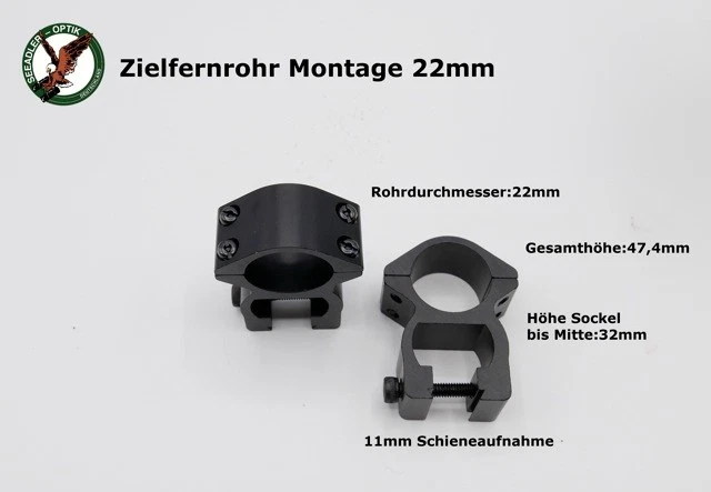 Montage Paar für Zielfernrohr 22mm MR -auch Hensoldt , Zeiss Jena Optik