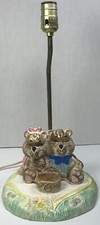 Vintage 1983 Ceramic 16  Nursery Lamp Hand Painted Teddy Bear Night Light TESTED