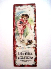 Adorable Vintage Bookmark "Arthur Wittich Piano House" Reading, PA w/ Kitten *