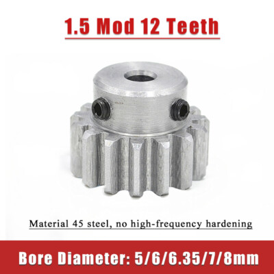 1.5 Mod 12 Teeth Spur Gears Bore 5-8mm Transmission Gear With Step 45# Steel