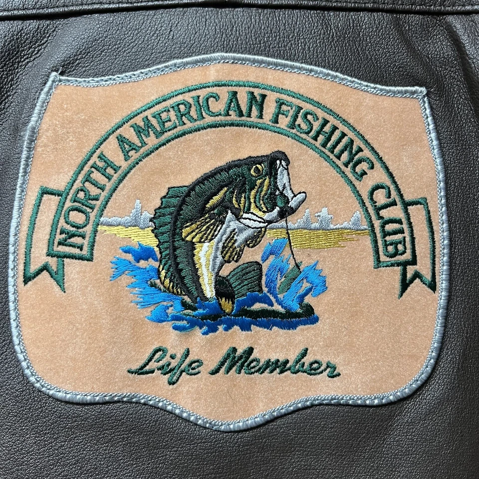 North American Fishing Club Life Member Mens Sz Medium Leather Bomber Jacket - Image 2 of 4