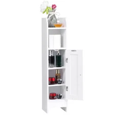 Bathroom Floor Cabinet Narrow Wood Toilet Paper Storage Cabinet w/Door & Shelves