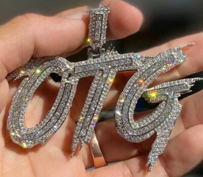 mens 3.55ct RD Cubic Zirconia Customize OTG Letter Pendant Silver Free ...