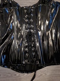 Vintage Ann Summers Black PVC Boned Basque Top Size Small 