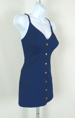 VTG 1960s 70s COLE OF CALIFORNIA BLUE SWIMSUIT SIZE 16 POLYESTER GOLD BUTTONS - Bild 3 von 12