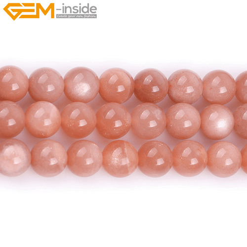 Round Orange Moonstone Natural Gemstone Beads For Jewelry Making Strand 15" Gift - Picture 33 of 38
