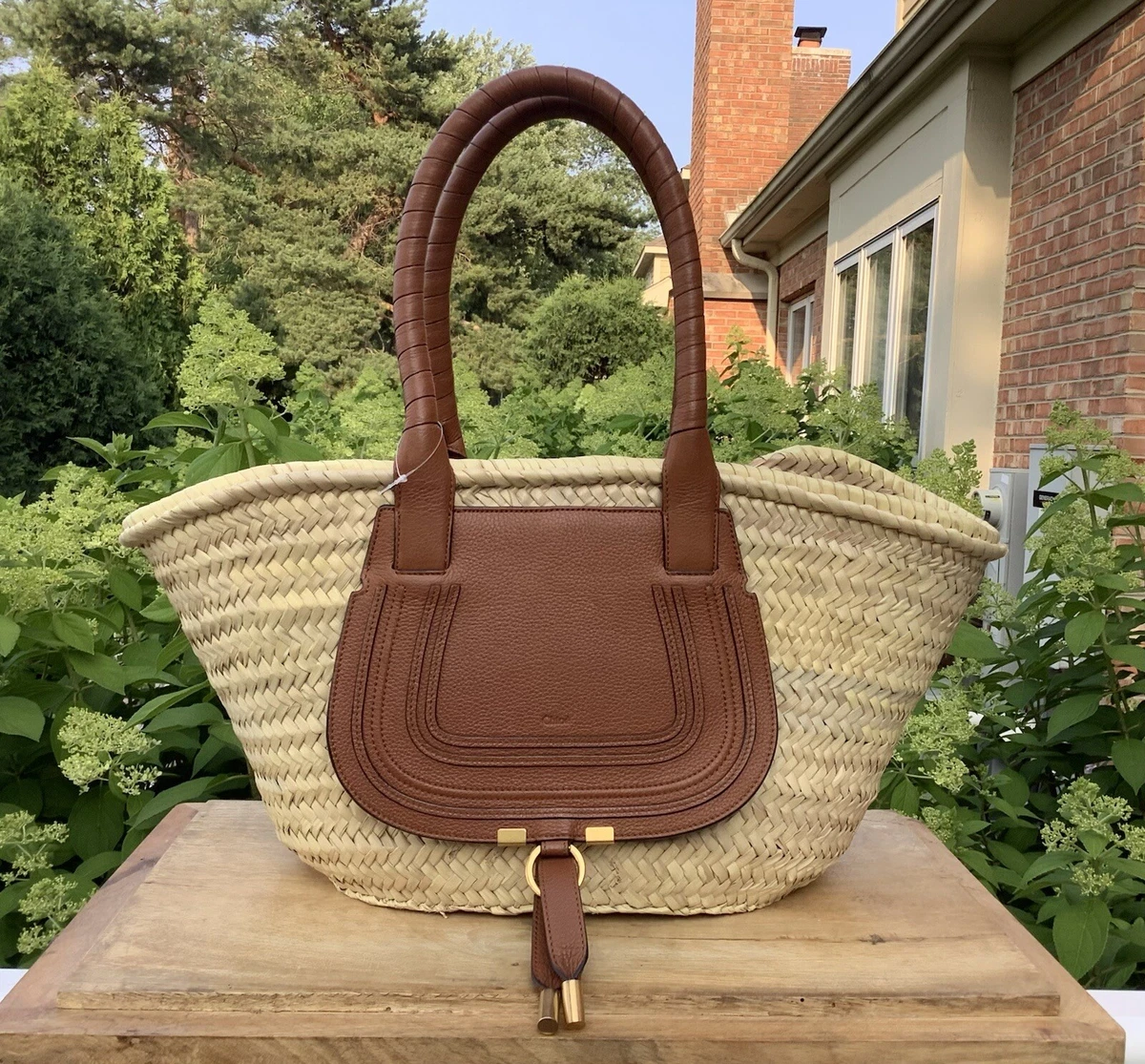 Chloe Mini Marcie Raffia Bag in Blue