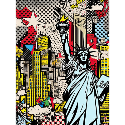 New York City Skyline Freiheitsstatue Comic Buch Stil Pop Art Leinwand Poster