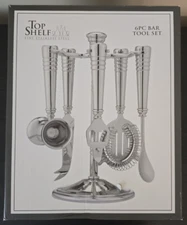 Top Shelf Fine Stainless Steel 6 Piece Bar Tool Set Nickel Plated New In Box