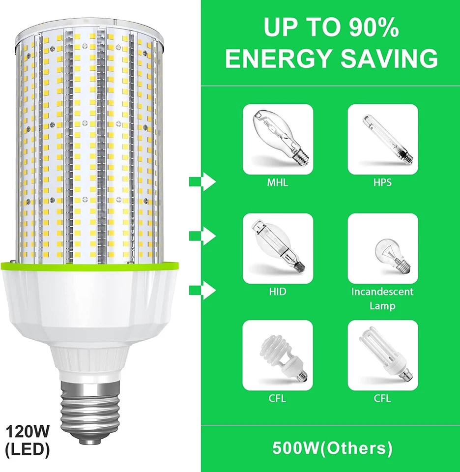 UL cUL 120Watt LED Corn Cob Bulb Light E39 Retrofit 400W HID Street Lights 6000K - Image 3 of 4