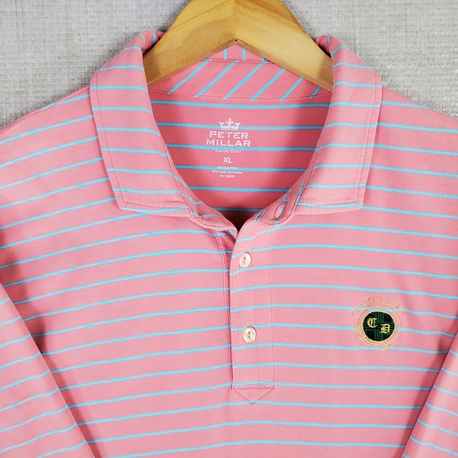 PETER MILLAR SEASIDE x CRYSTAL DOWNS Size XL Mens Polo Shirt Pink Blue  Golf image 2