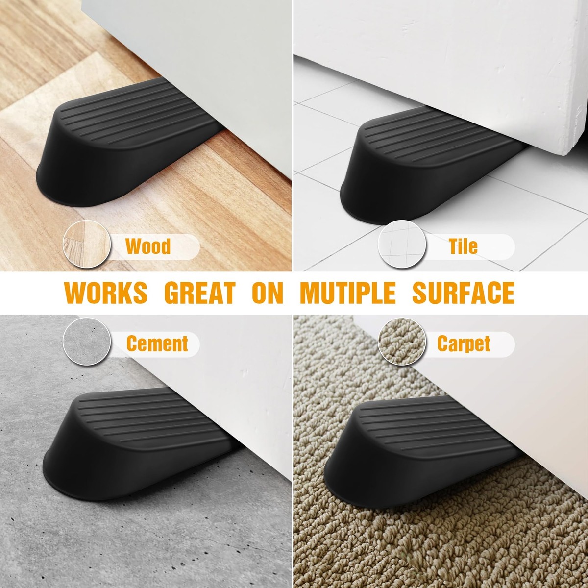 Apollo Housewares Pack Of 2 Large Heavy Duty Rubber Door Wedges - Grey, Traditional Design - View #2