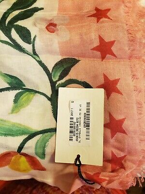 Gucci Scarf Garden Print Stall Shawl Flower Snake Butterfly Multi Colored