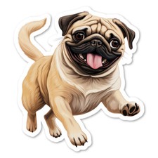 Happy Pug Dog Vinyl Sticker, Water Resistant, Indoor, Laptop, Water Bottle