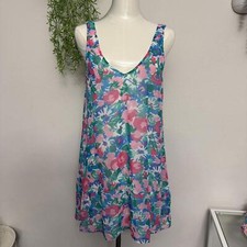 Show Me Your Mumu Blue Flower Floral V Neck Sleeveless Shift Slip Dress