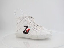Zadig  Voltaire Logo High Top Zip Sneakers Flash White Womens Size 11 Leather