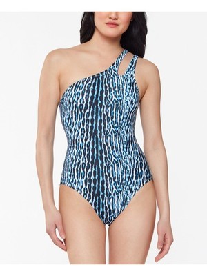 JESSICA SIMPSON Women's Navy Sassy Safari One Shoulder One Piece Swimsuit S
