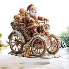 Santa Claus Figurines 2D Acrylic Santa Statue Riding Sleigh With Gingerbread Man