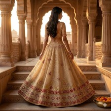 Sanskriti Vintage Golden Pure Silk Stitched Lehenga Hand Embroidered Zardozi