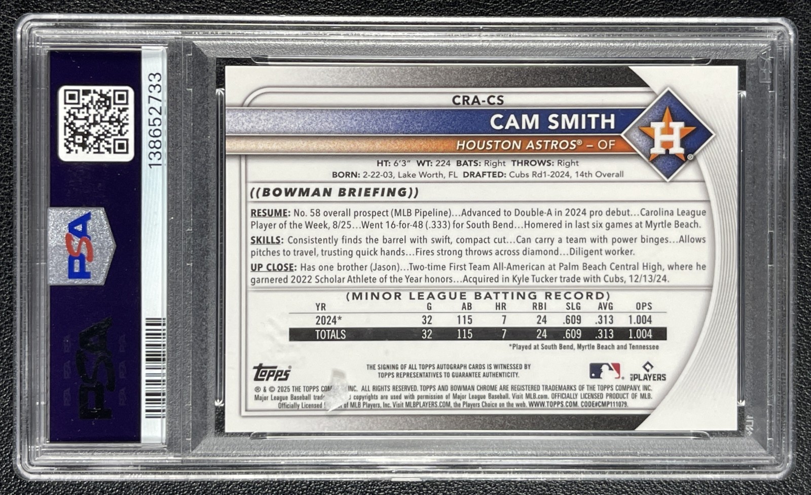 CAM SMITH PSA 10 2025 BOWMAN CHROME MEGA BOX ROOKIE AUTO ORANGE REFRACTOR RC /25 view 2