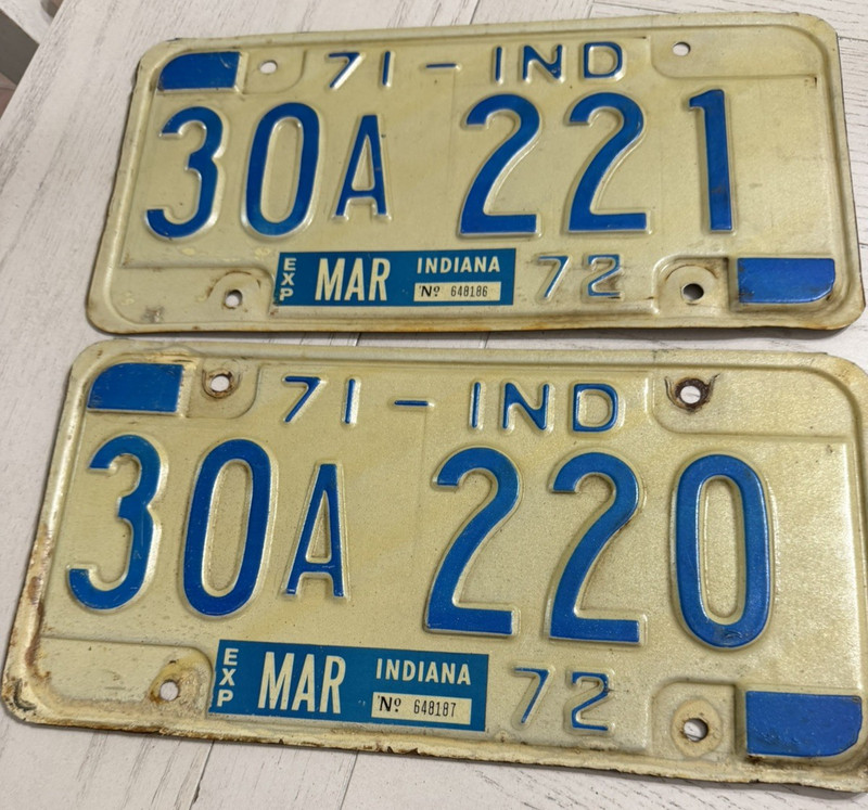 Vintage 1971 Indiana License Plates 30A 221 and 30A 220