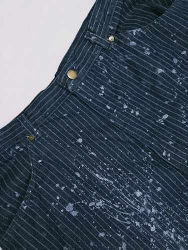 Sears Vintage 60s Railroad Striped Denim Jeans Paint Splashes Dark Wash 35x27 - Picture 3 of 17