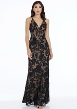 Dress the Population Sharon Black Floral Sequin Lace Gown Dress, XS 328