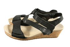 Propét NEW Millie Espadrille Wedge Sandal Black Shimmer Adjustable Comfort