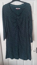 MUDD & WATER Navy Blue Green Heart Print V Neck Long Sleeve Dress Size UK 18