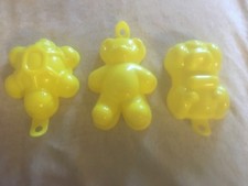 3 x  Vintage Plastic Jelly Moulds. Teddy Bear,  Turtle, Car.