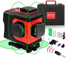 WETOLS 3x360° Laser Level, 12 Green Lines 3D Cross, Remote Control &... 