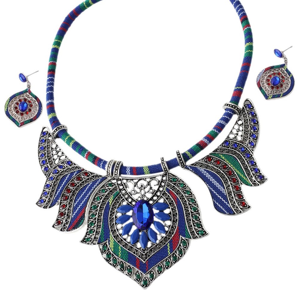 Ethnic Style Multi Color Necklace and Earrings Set Statement Jewelry ...
