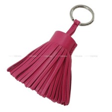 HERMES Carmen Rose Shocking Agneau Milo Silver HW key ring EXCELLENT Authentic