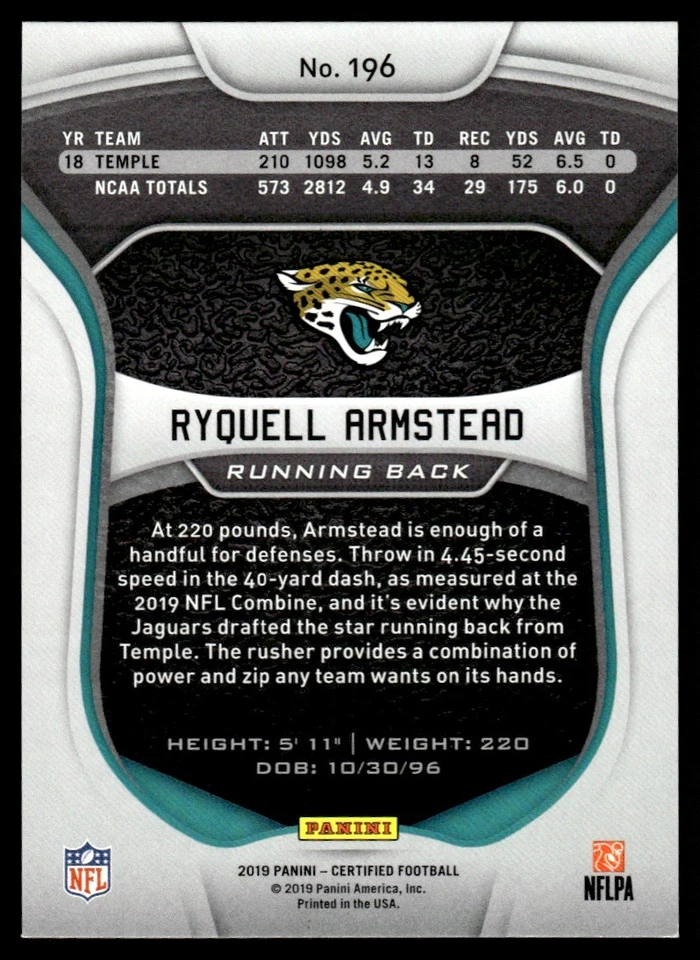 2019 Panini Certified Ryquell Armstead Rookie 70/399 #196 - Image 2 of 2
