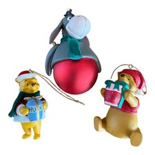 3 Winnie The Pooh Ornament Lot Pooh Honey Pot Disney Scarf Eyeore Movable Arms