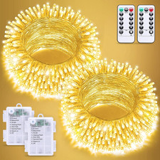 2 Pack Battery Operated Christmas Lights with Remote, Total 66Ft 200 LED Battery