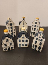 VTG Blue Delft's KLM Holland Houses Lot Of 6, #s 1, 5, 22, 65, 68 & 77 Empty
