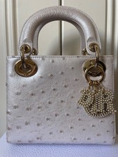 LADY DIOR bag mini Ostrich leather perfect condition metallic lavender