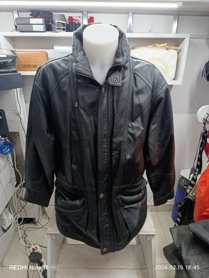 M.FLUES Mens Black Leather Jacket Size 50 AT288