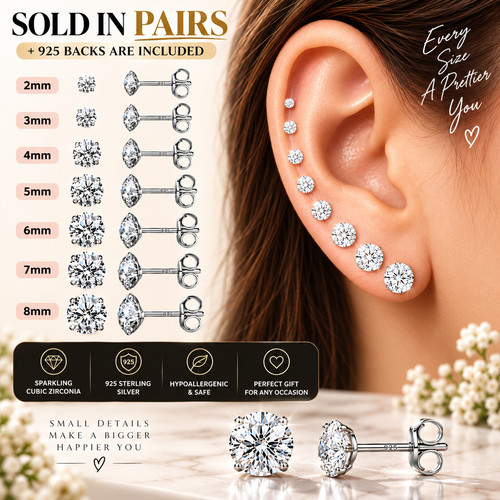 925 Sterling Silver Cubic Zirconia Stud Earrings UK New Set Pack Men Small Large