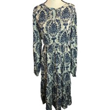 Cupshe NWT Blue & White Damask Print Keyhole Neckline Tiered Midi Dress Size 3X