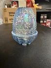 Fenton Fairy Lamp Blue Opalescent Basketweave Signed By Sharon Fisher 5” Floral